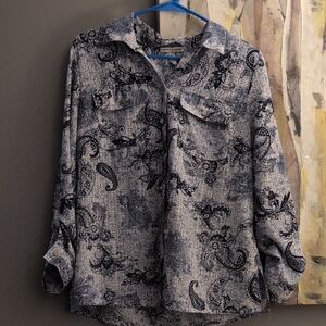 Paisley Print Women's Top - Blue and  White Size Large